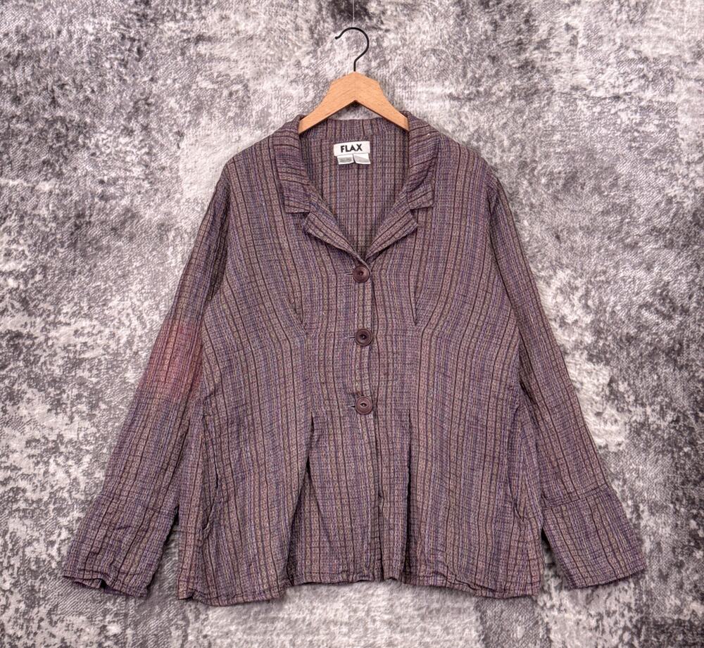 FLAX Jacket Top Medium Womens 100% Linen Jacquard Woven
